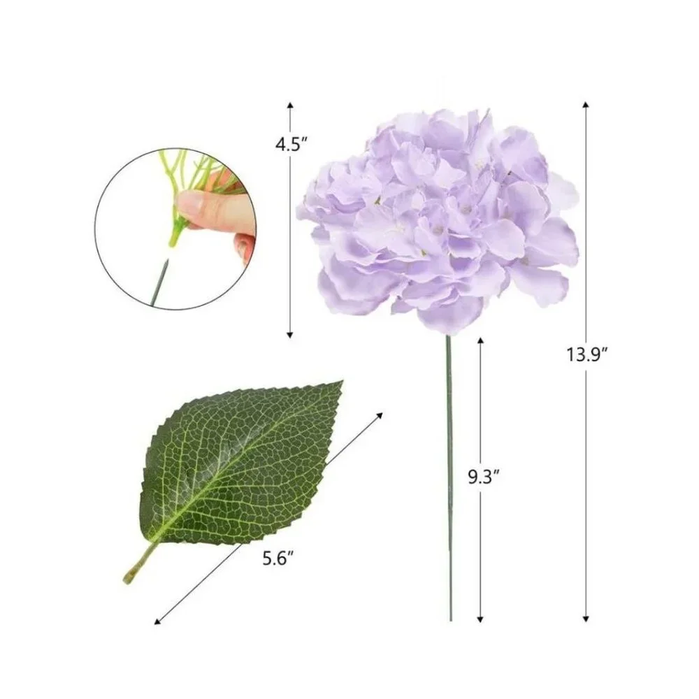 10 pieces Light Purple Silk Hydrangeas Flowers with stems and Leaves Wedding